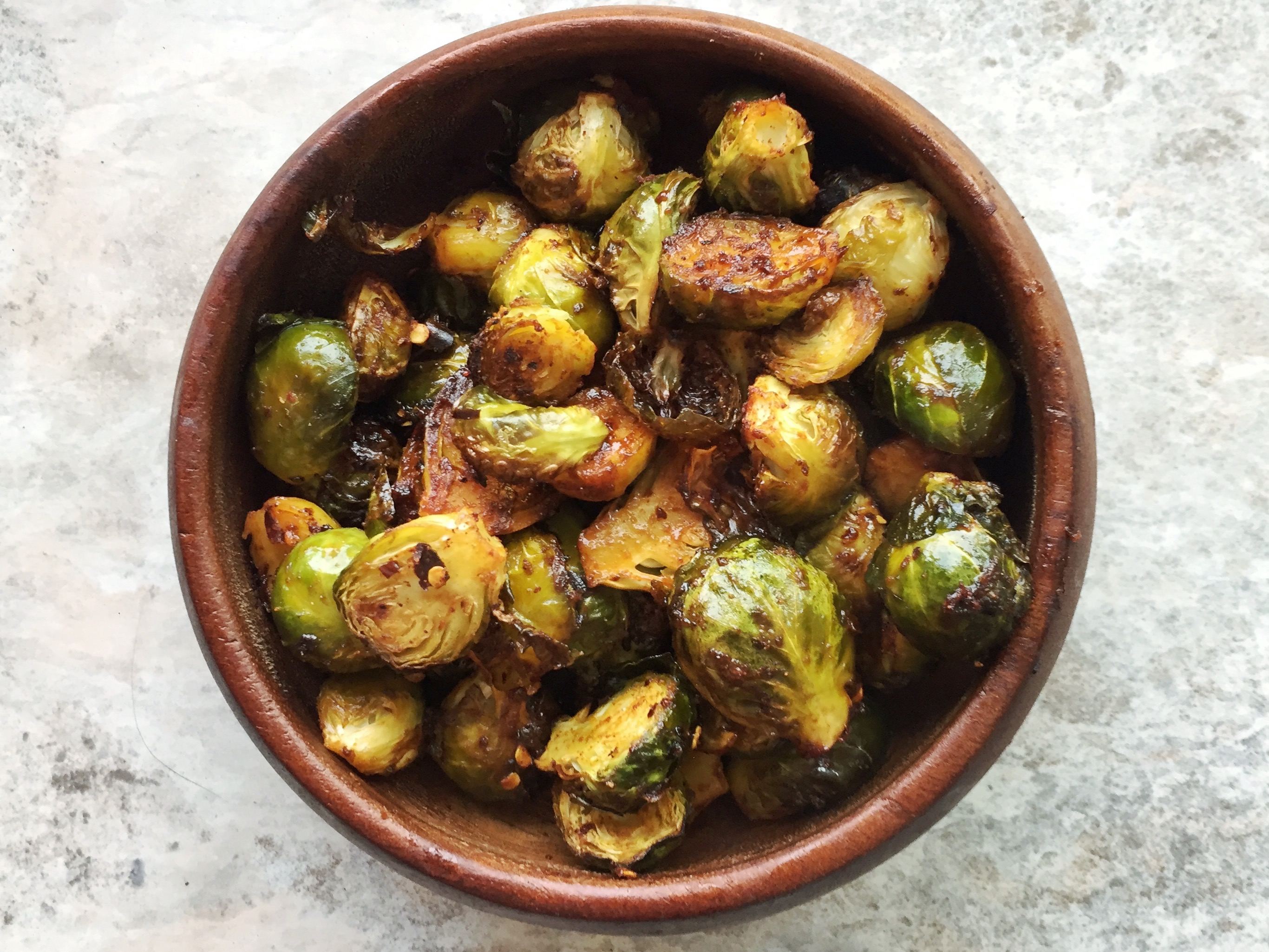 Duck fat roasted brussel sprouts with oyster sauce